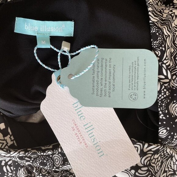 Blue Illusion Monochrome Print Jersey Knit Front Waist Wrap Tie Dress - Picture 6 of 6